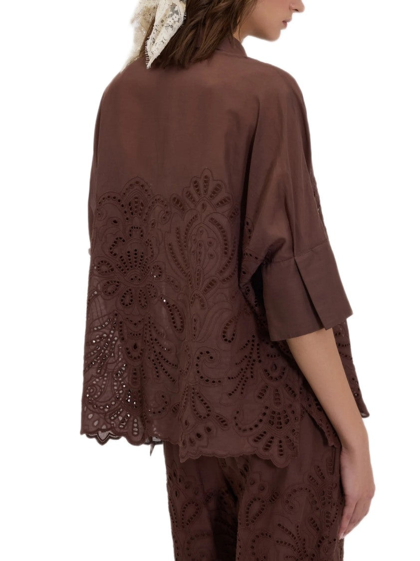 Ermanno Firenze Lightweight Cotton Muslin Shirt With San Gallo Embroidery