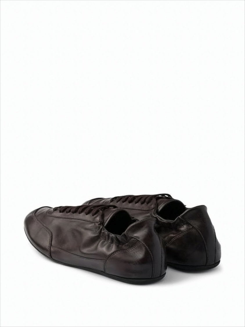 Prada Brown Calf Leather Sneakers With Minimalist Design