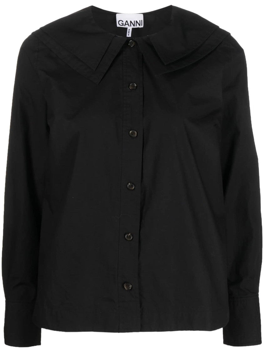 Ganni Poplin Double-Collar Blouse