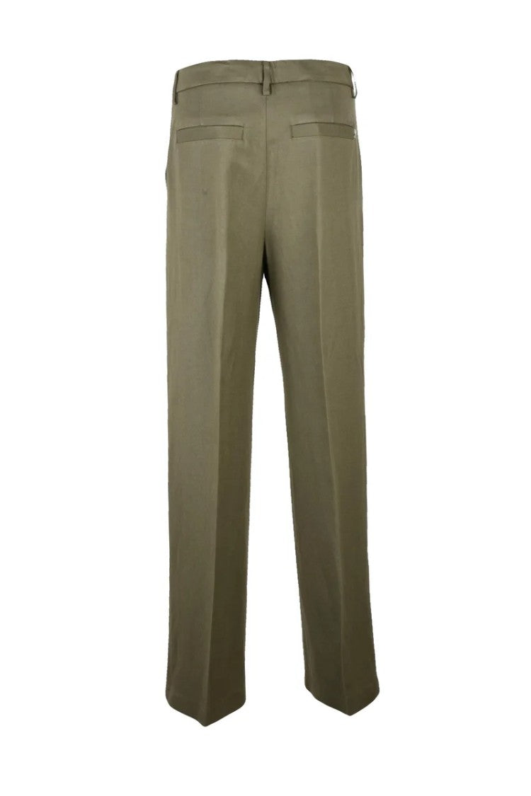 Dondup Viscose Linen Wide Leg Trousers - Green