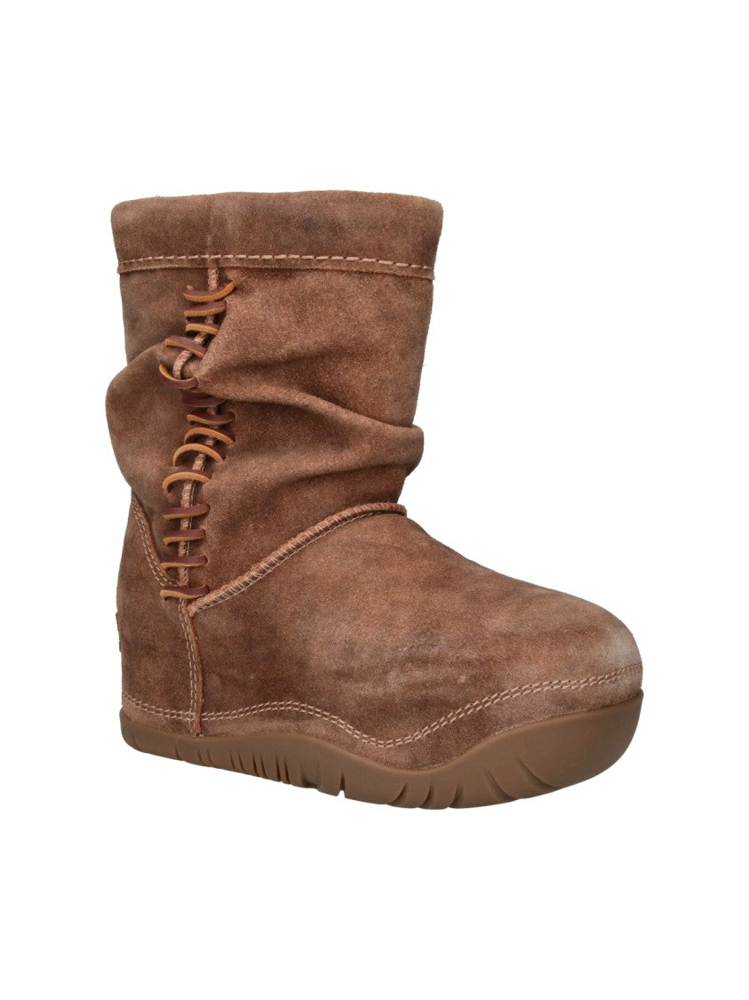 Ugg Mid-Height Brown Leather Boots With Rounded Toe And Side Lacing