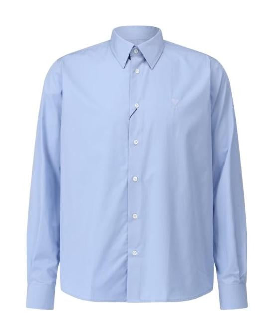 Ami Paris Classic Long-Sleeve Button-Down Shirt With Embroidered Logo