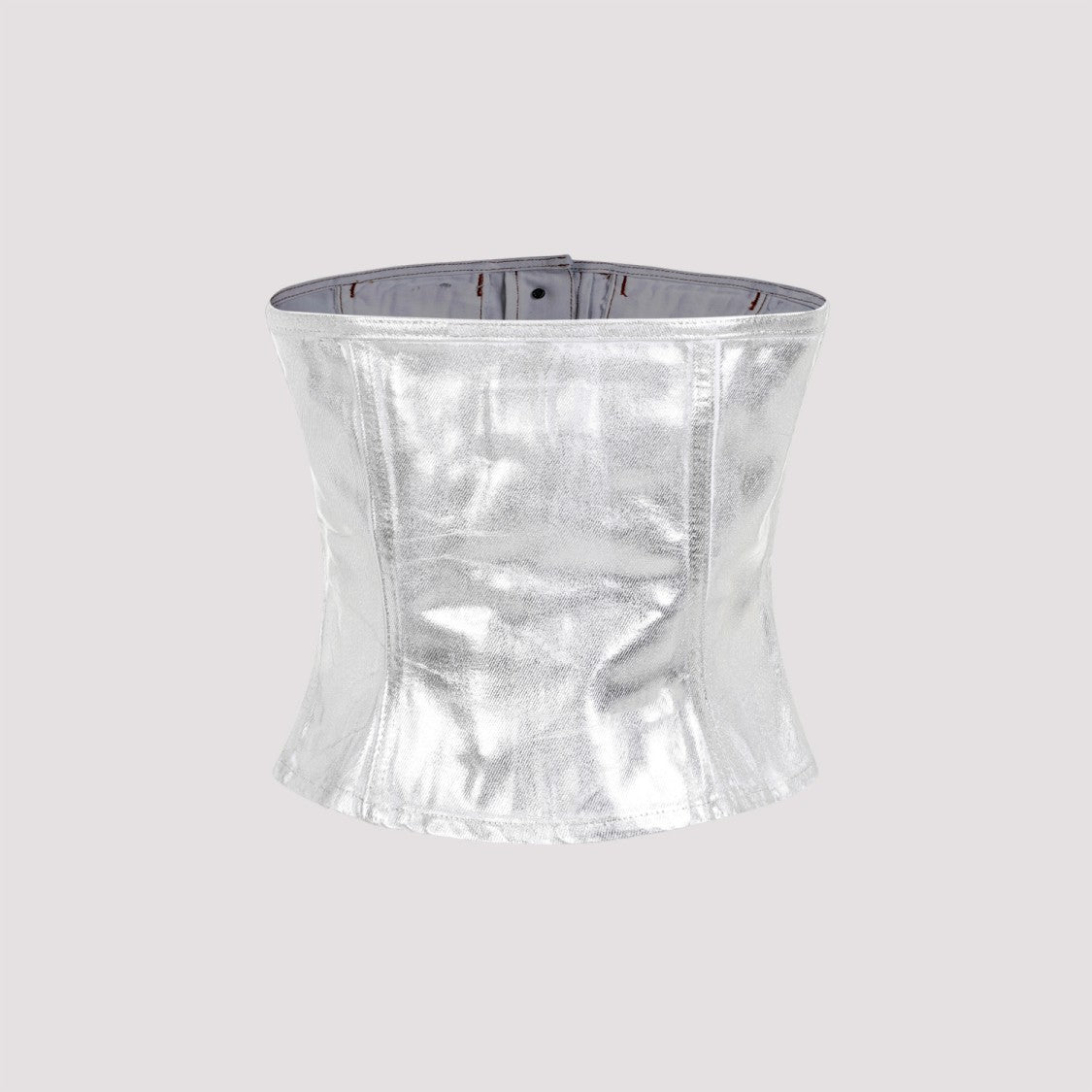 Ganni Foil Denim Corsage Silver Denim Top