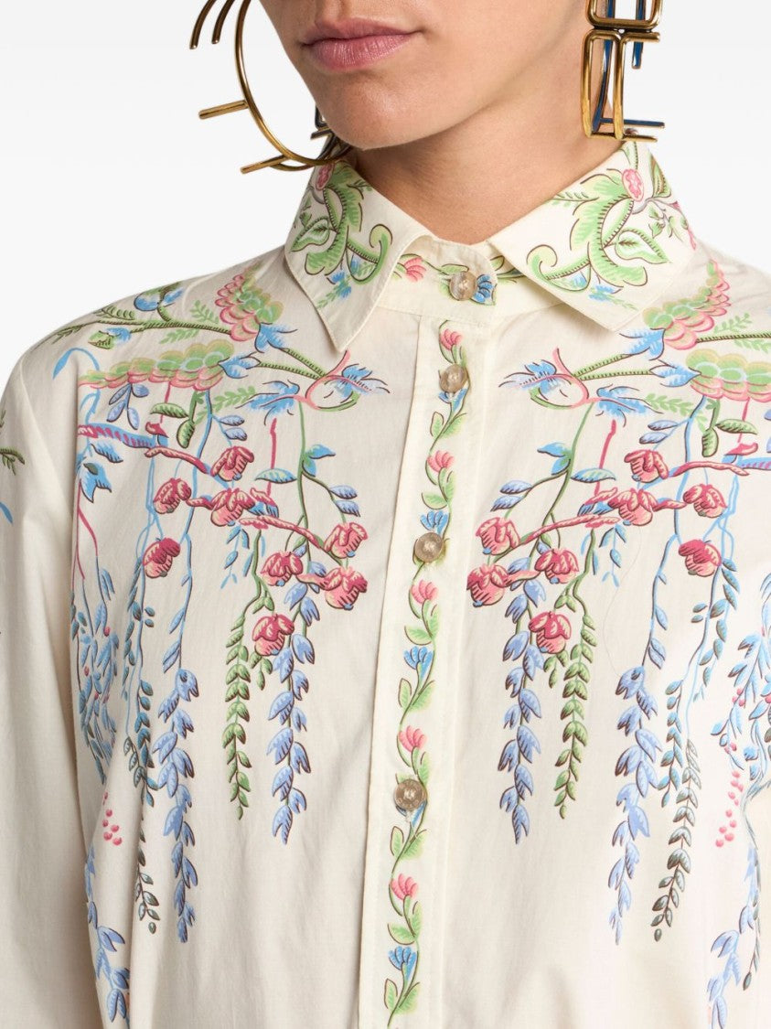 Etro White Flora And Fauna Buttoned Shirt Dress