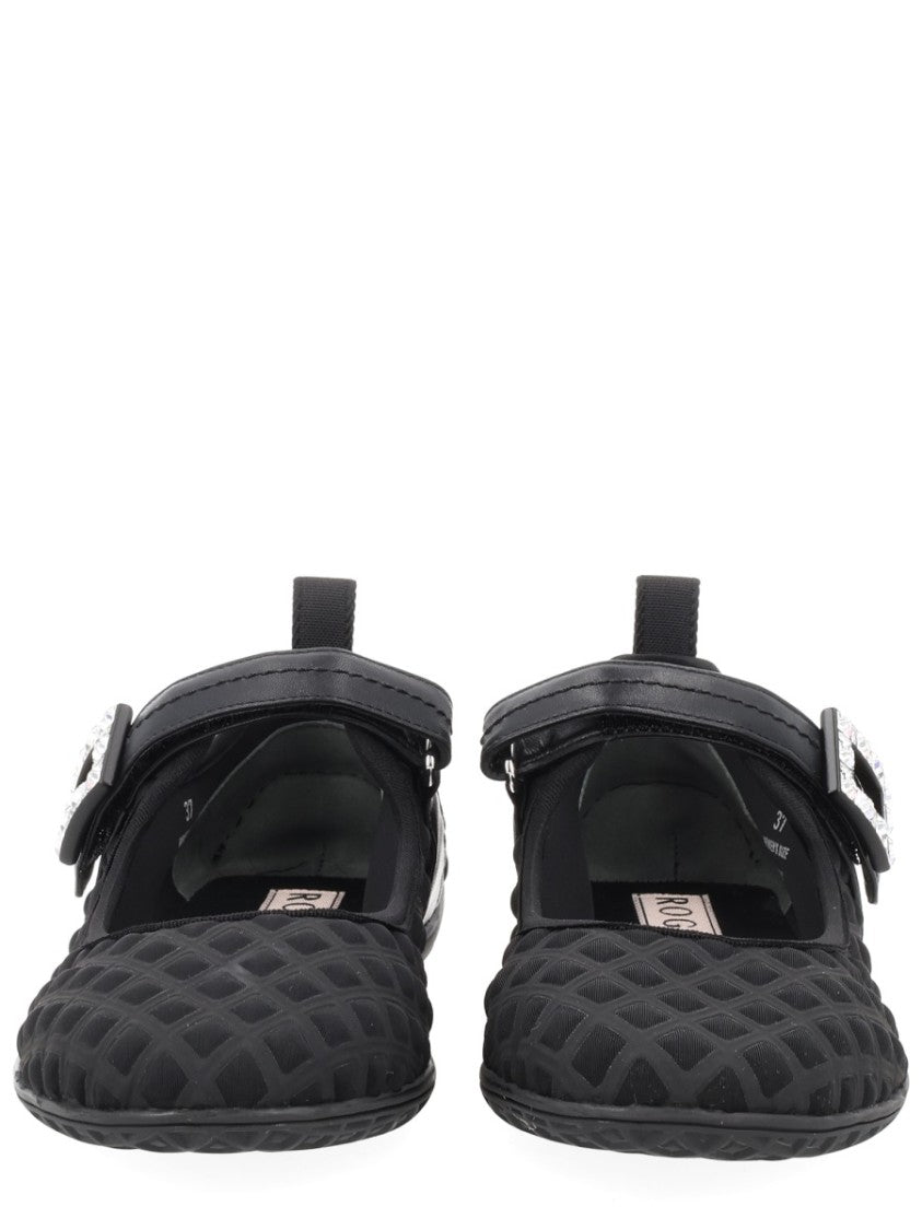 Roger Vivier Viv Low Textured Mesh Buckle Flats
