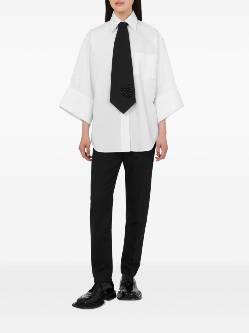 Moschino Three-Quarter Sleeve White Cotton Shirt