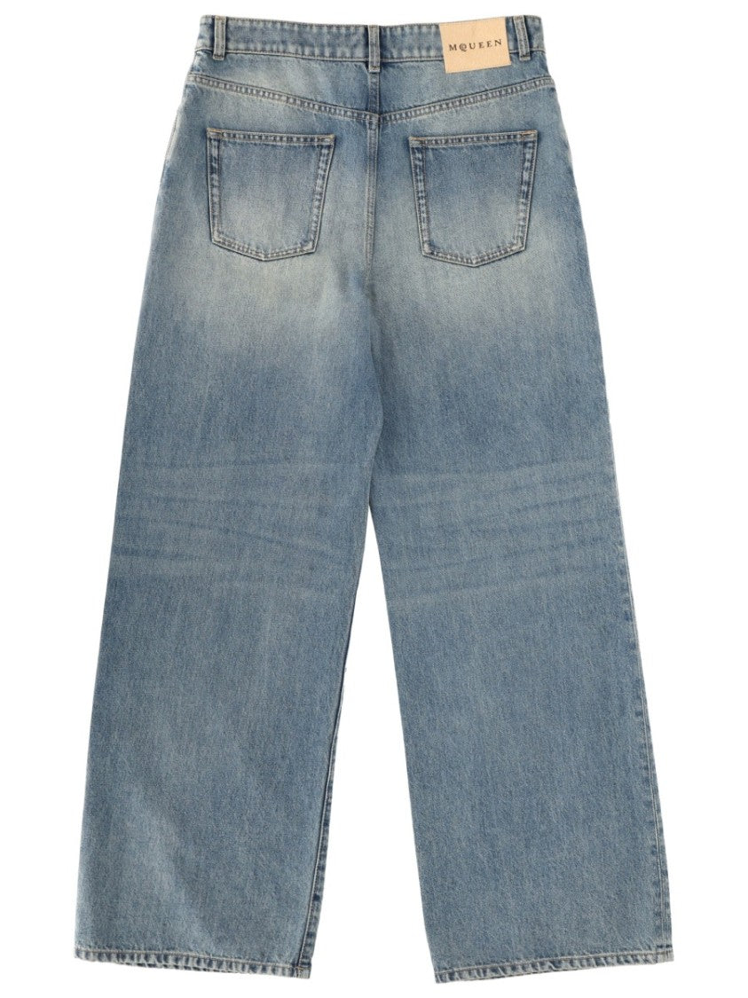 Alexander Mcqueen Wide Leg Cotton Faded Jeans