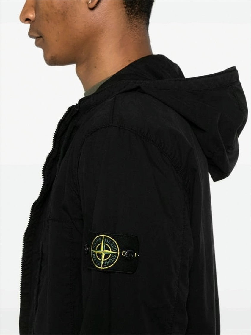Stone Island Minimalist Black Jacket With Distinctive Patch Logo