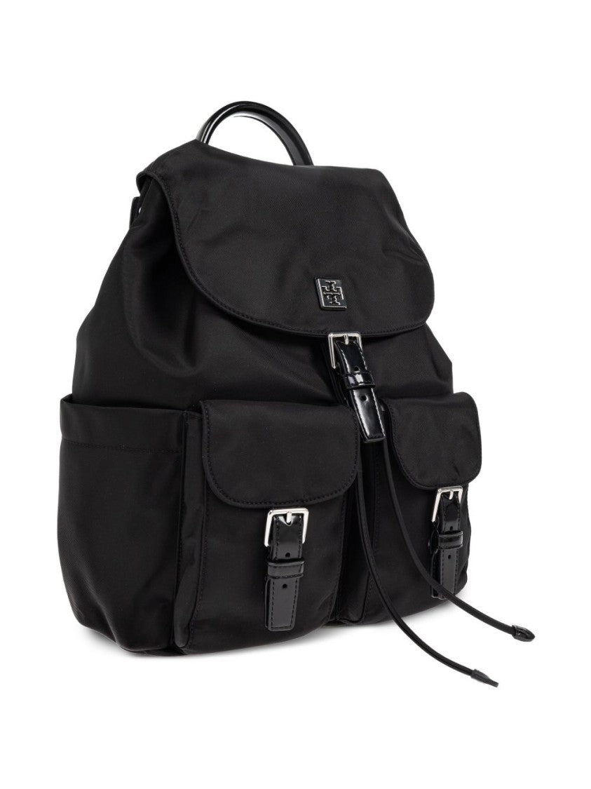 Tory Burch Foldable Black Backpack With Drawstring Closure