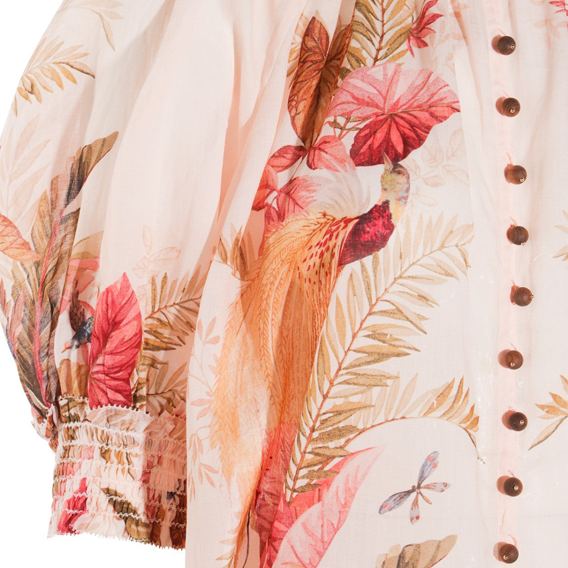 Zimmermann Ruffled High-Collar Cream Top With Floral Accents