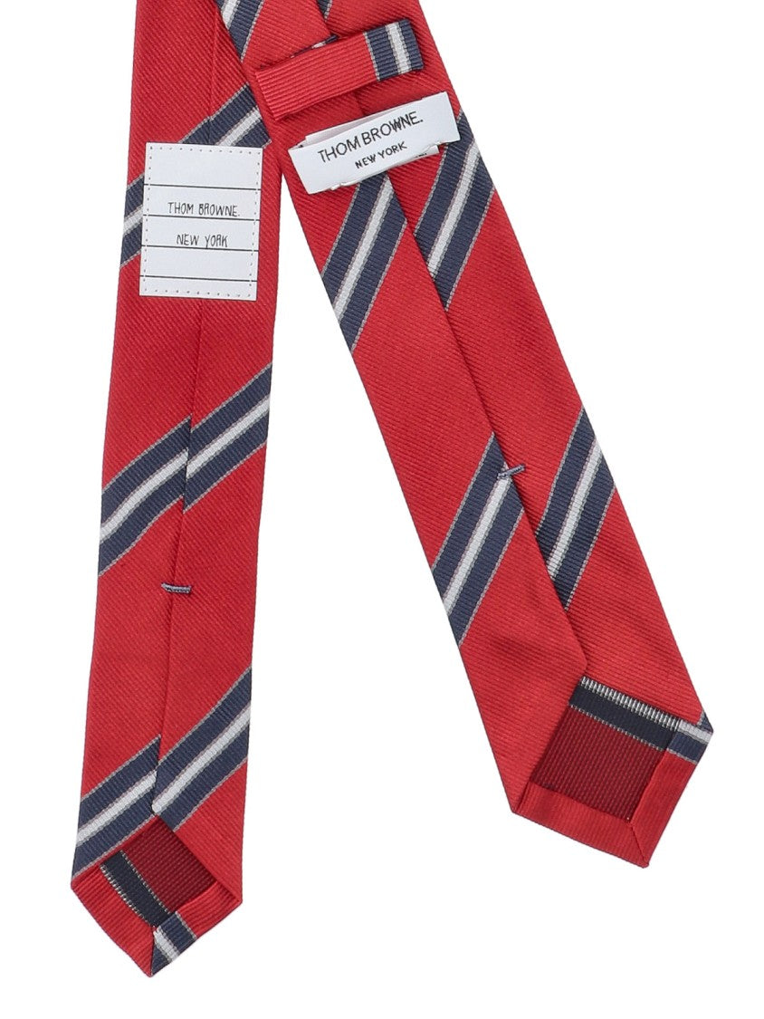 Thom Browne Regimental Stripe Silk Tie With Embroidered Crest