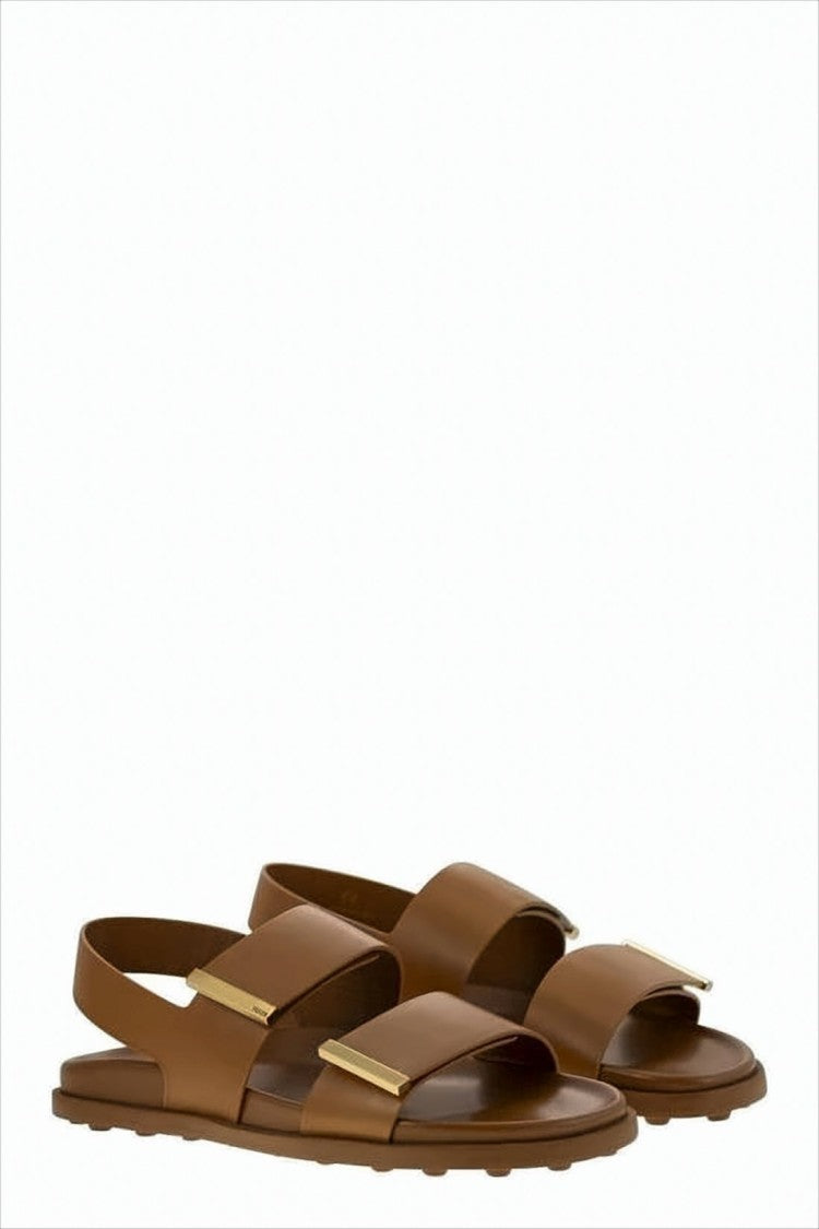 Tod's Minimalist Brown Slingback Sandals With Gold-Tone Accents