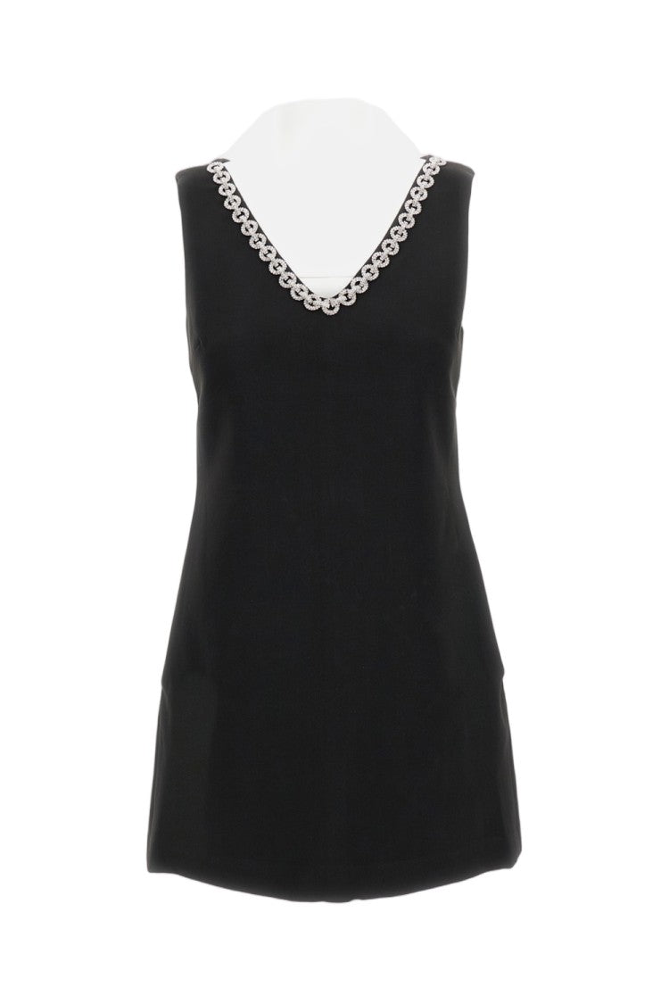 Self-Portrait Rhinestone-Embellished Black Midi Dress With V-Neckline
