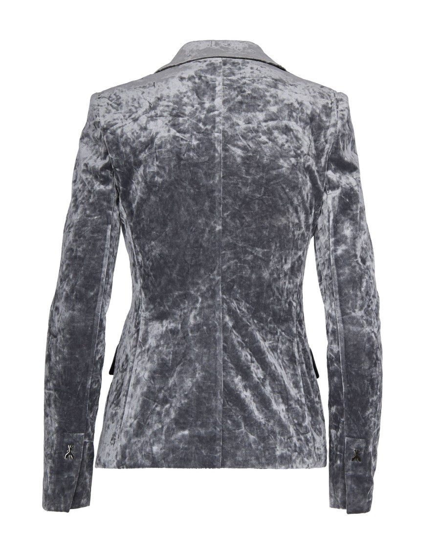 Patrizia Pepe Single-Breasted Blazer In Stretch Crushed Velvet With Rivet Detail