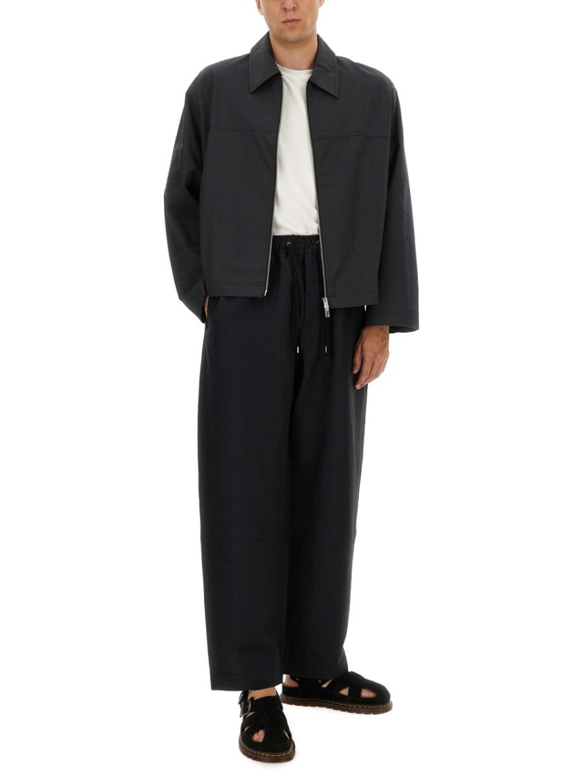 Studio Nicholson Relaxed Fit Black Pants With Elastic Waistband
