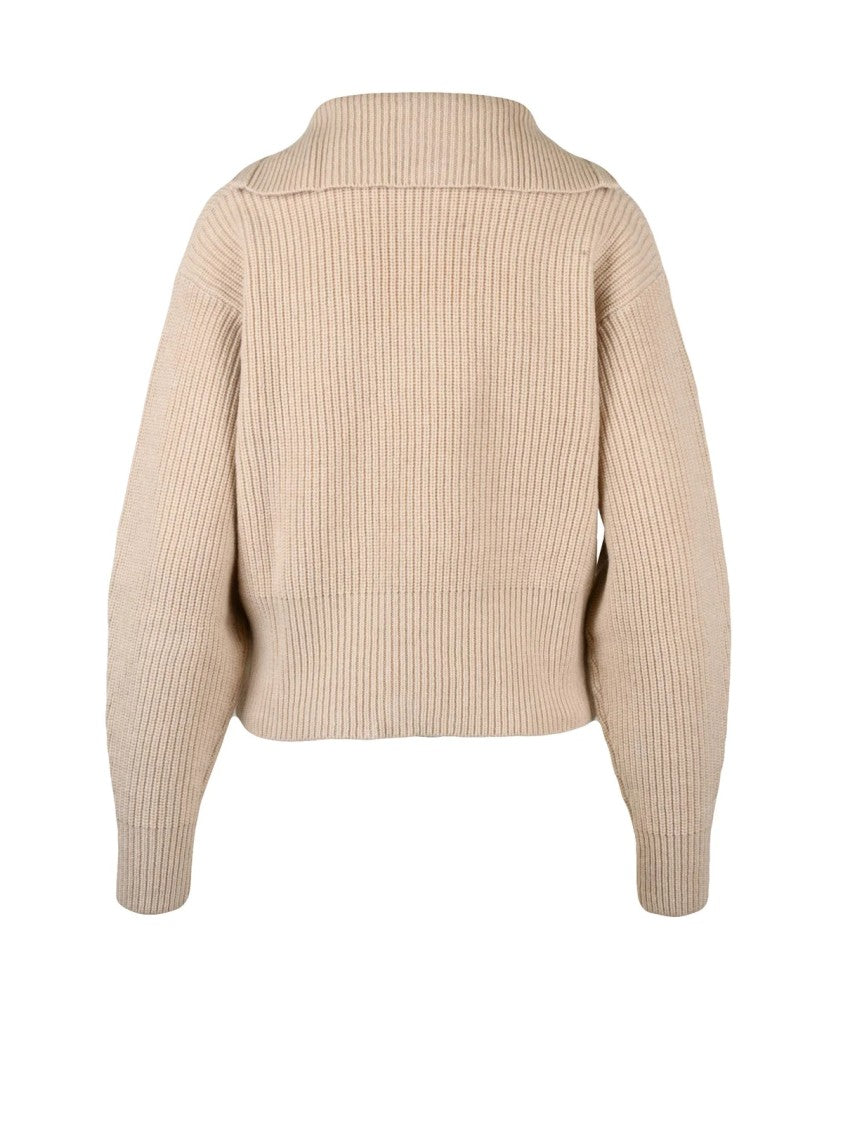 Max Mara Ribbed Knit Sweater With Zip Neck And Cropped Silhouette
