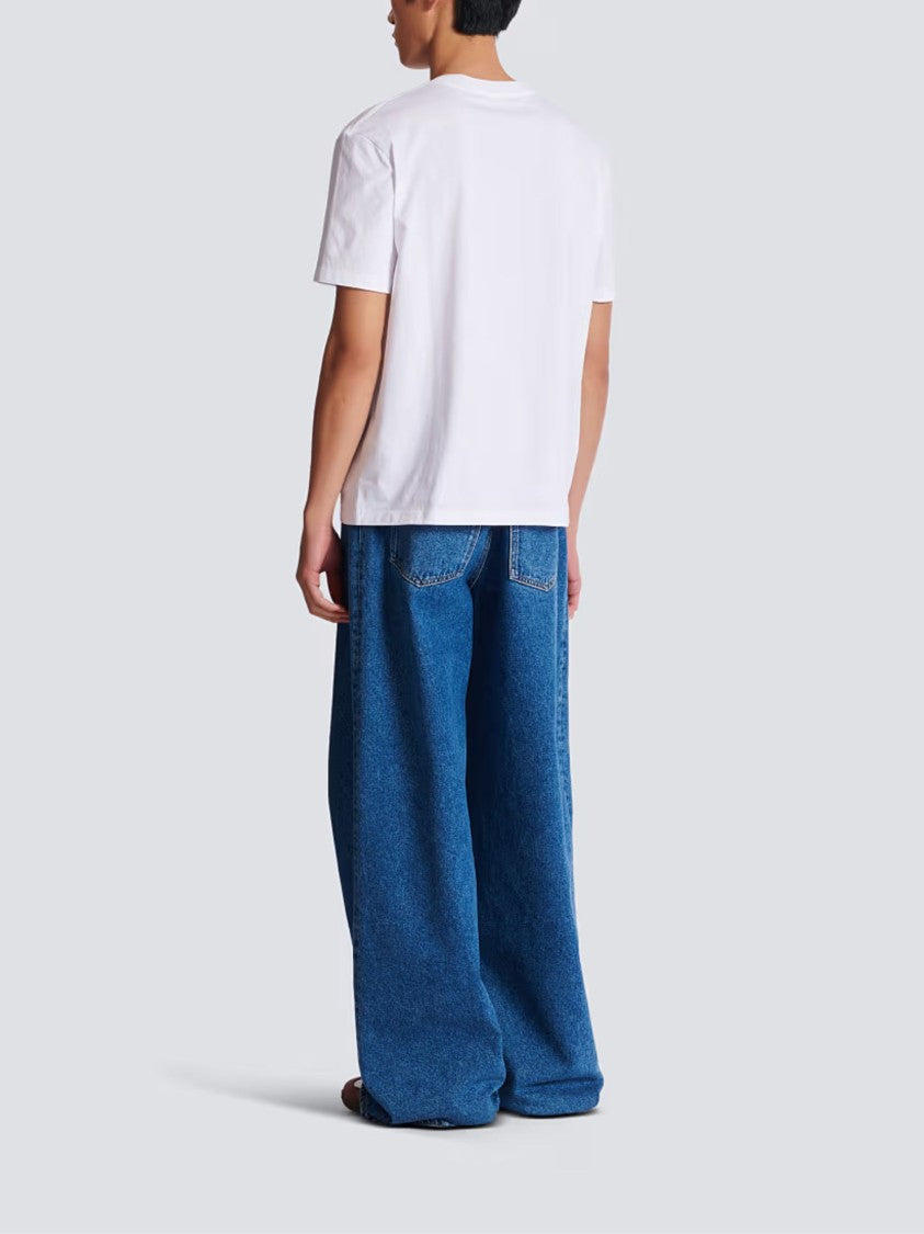 Balmain White Brush Logo Cotton T-Shirt