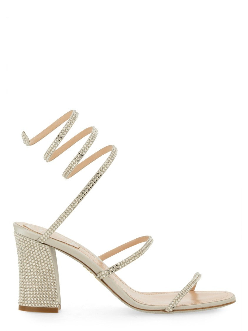 René Caovilla Rhinestone-Embellished Satin Sandals