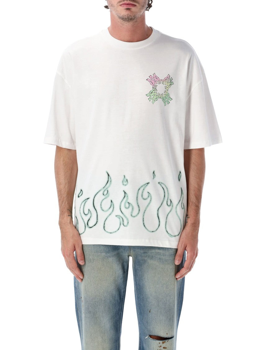 Amiri Ma Quad Flames Hand-Drawn Graphic Cotton Oversized T-Shirt