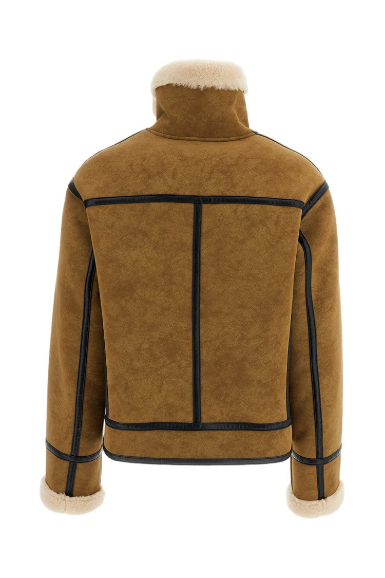 Stand Studio Beige Dara High-Funnel Collar Faux Shearling Jacket