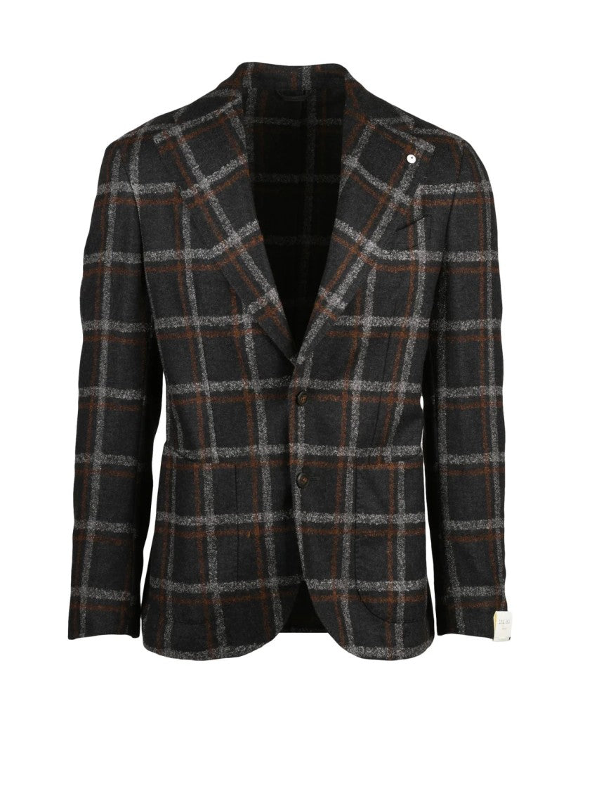 L.B.M. 1911 Rounded Brown Jacket With Large Check Pattern And Unlined Construction