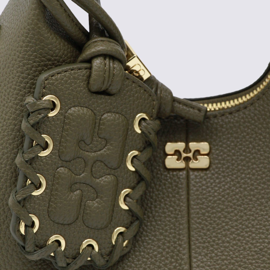 Ganni Structured Handbag With Textured Finish And Decorative Emblem