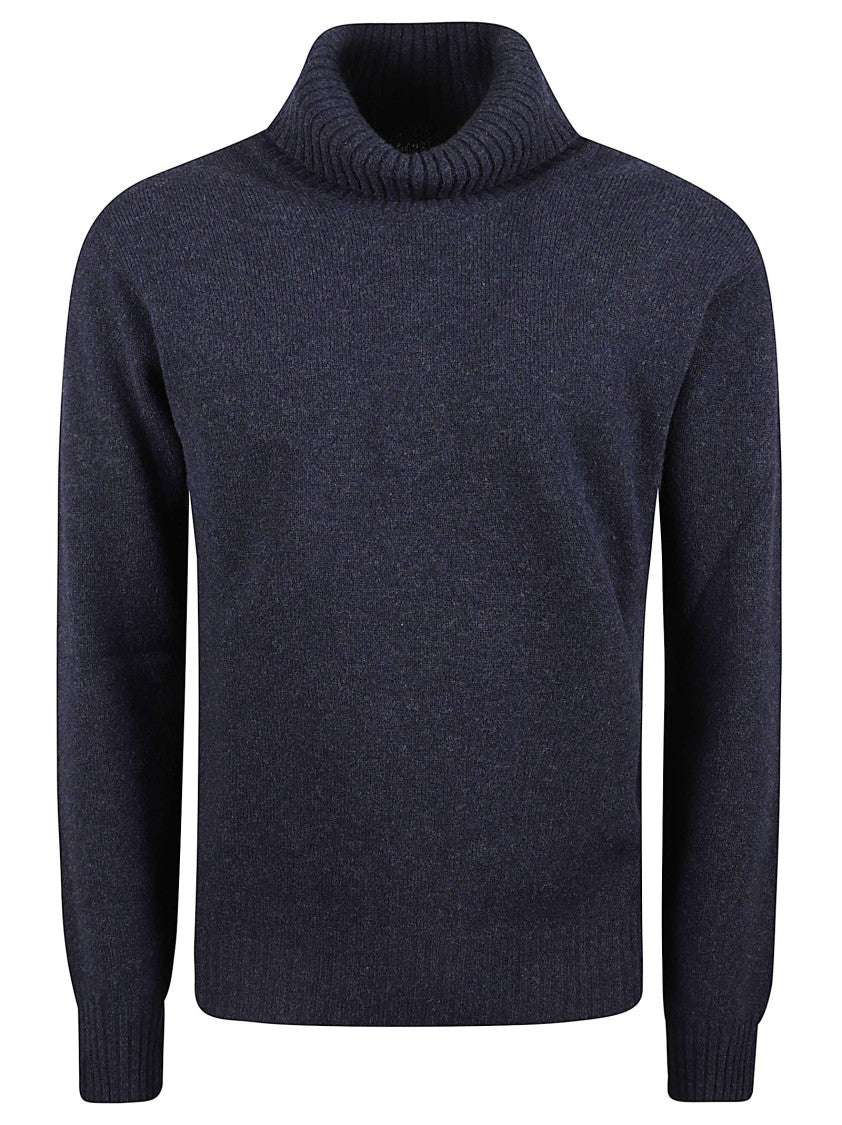 Altea Smooth Knit Blue Virgin Wool Turtleneck Sweater