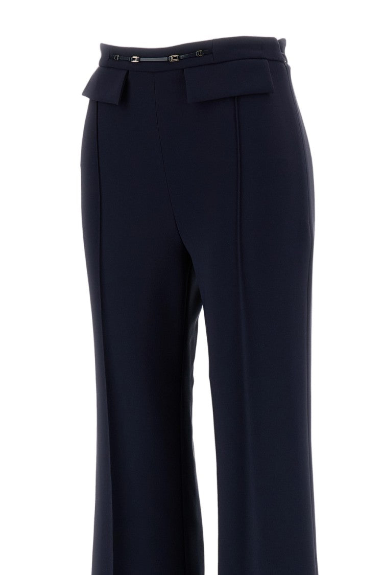 Elisabetta Franchi Blue Crepe Stretch Flared Pants