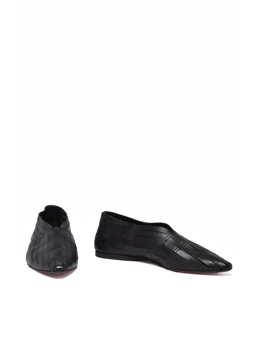 Pantanetti Black Checkered Embossed Pointed Leather Loafers