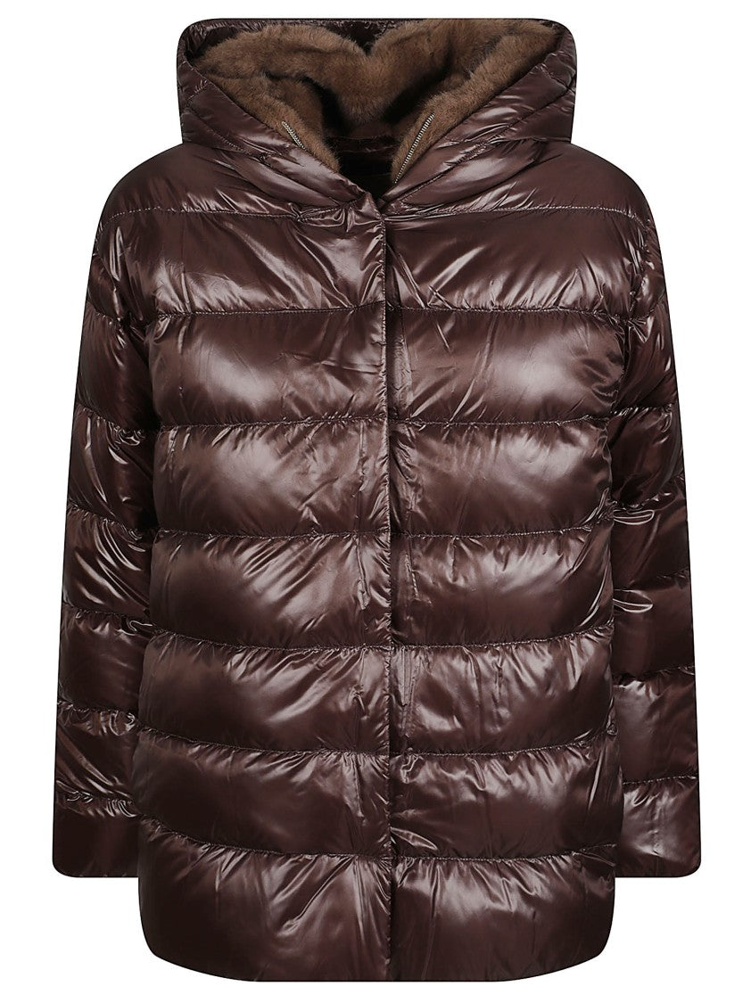 Herno Quilted Padded Down Jacket With Plush Hood And Cropped Silhouette