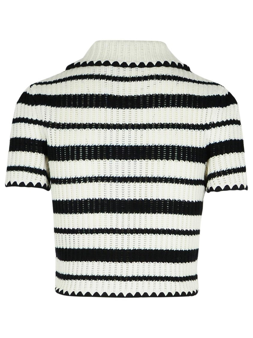 Self-Portrait Cream Cotton Blend Polo Shirt