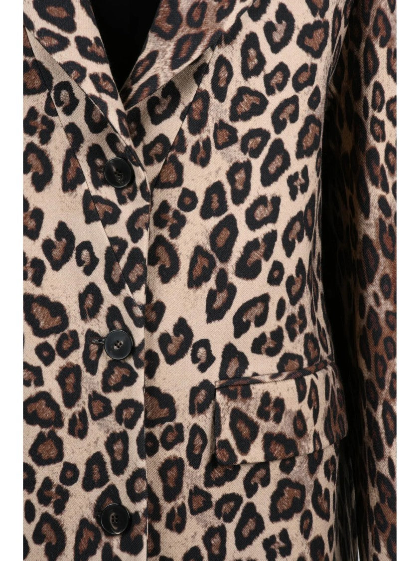 Ab Alberto Biani Leopard Print Long Coat With Tailored Silhouette