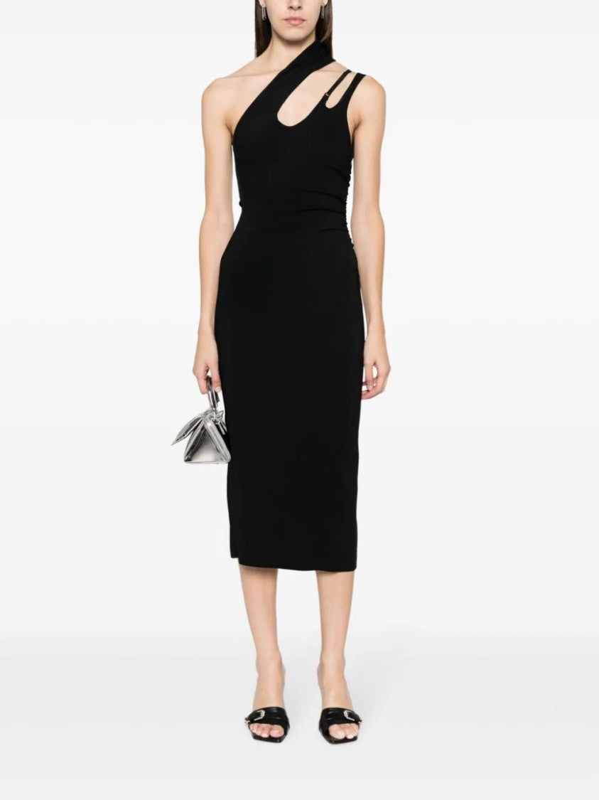Mugler Asymmetric Black Midi Dress