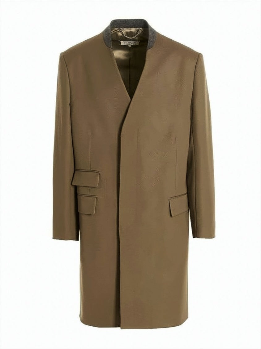 Maison Margiela Collarless Brown Wool Coat With Structured Silhouette
