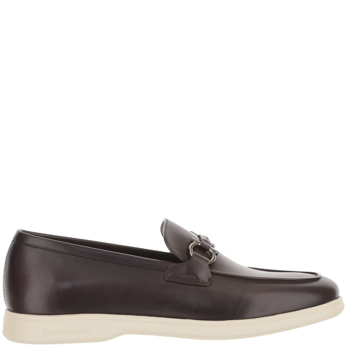 Salvatore Ferragamo Brown Hook Detail Leather Loafers