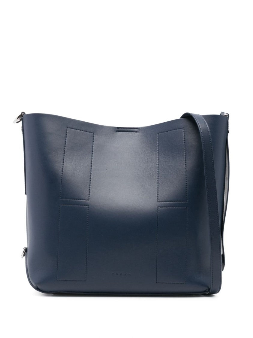 Hogan Spacious Blue Leather Shoulder Bag With Minimalist Design