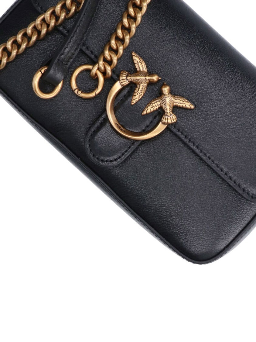 Pinko Black Leather One Love Baby Shoulder Bag