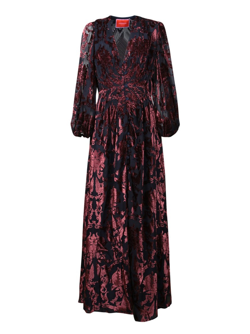 La Double J Burgundy Evening Dress With Deep V-Neckline