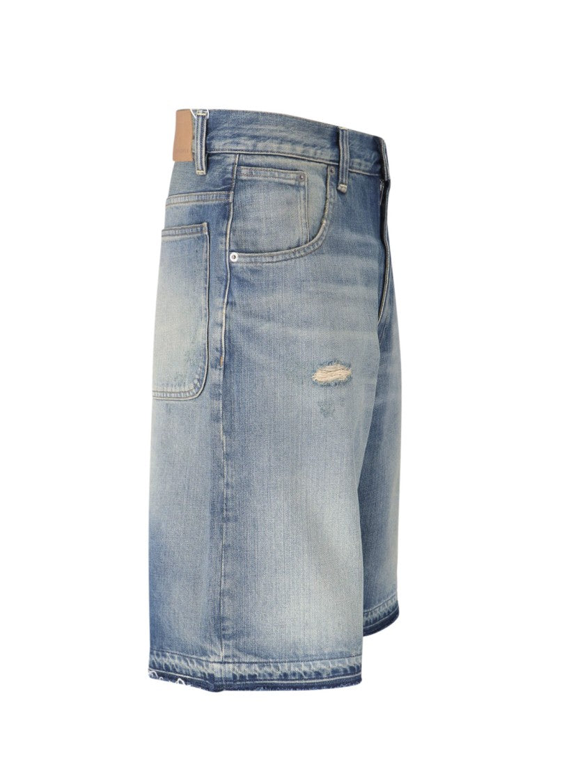 Sunflower Blue Super Wide Distressed Denim Shorts