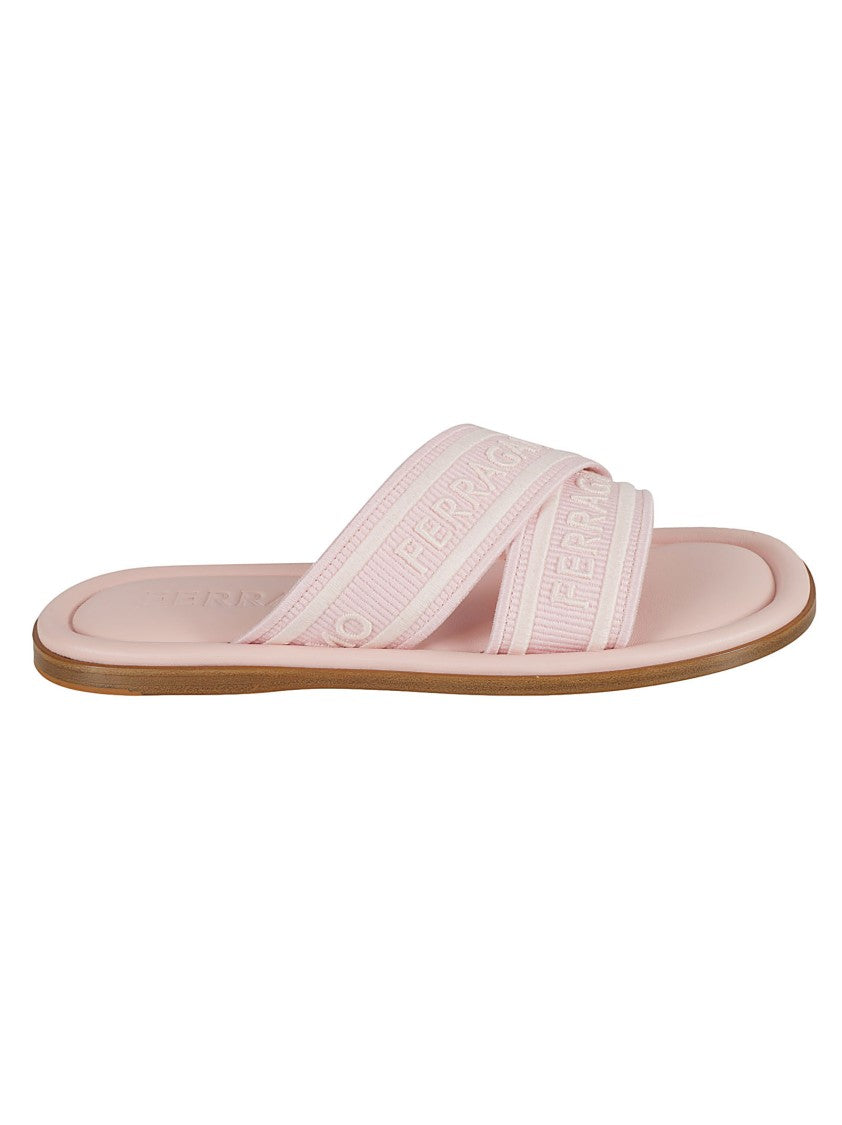 Ferragamo Wide Crisscross Strap Pink Sandals