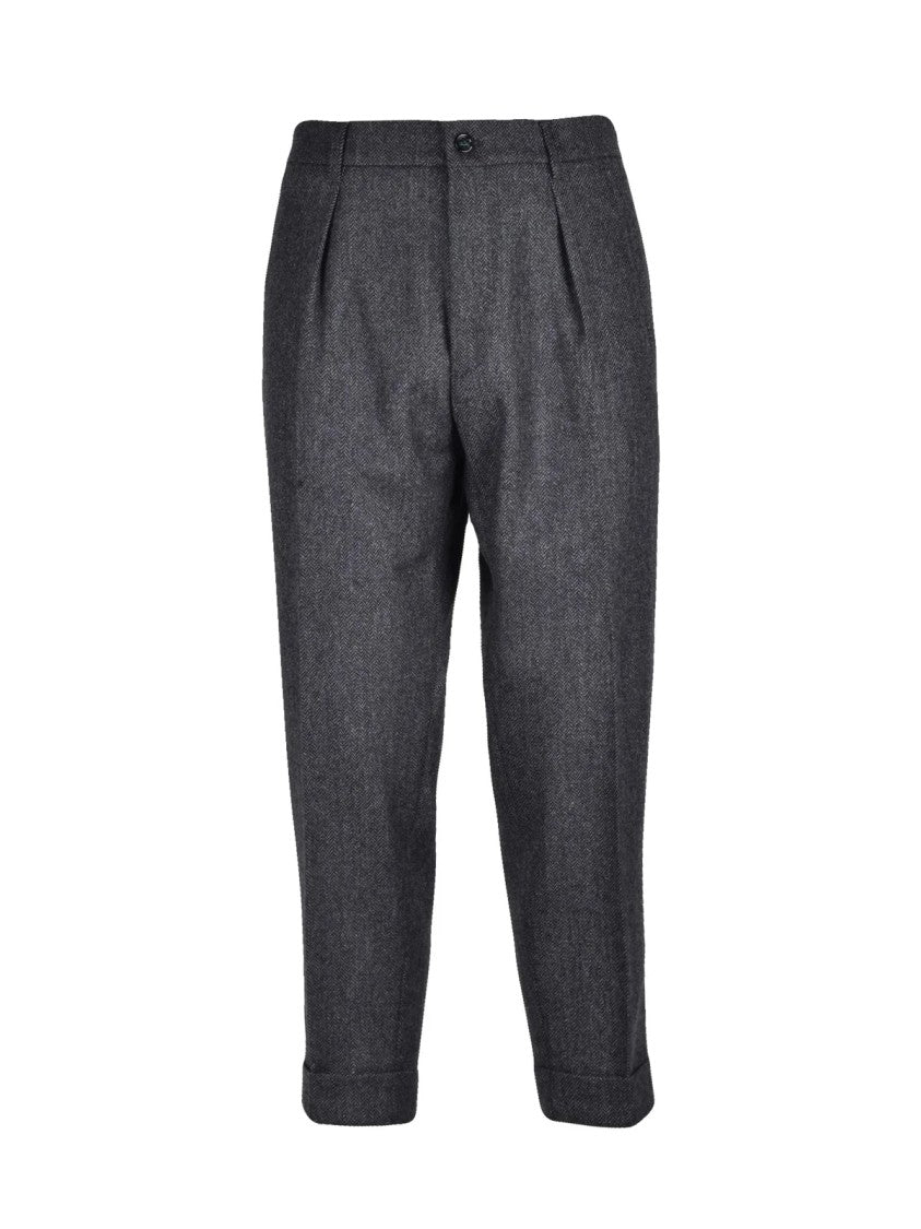 Berwich Grey Virgin Wool Herringbone Formal Pants