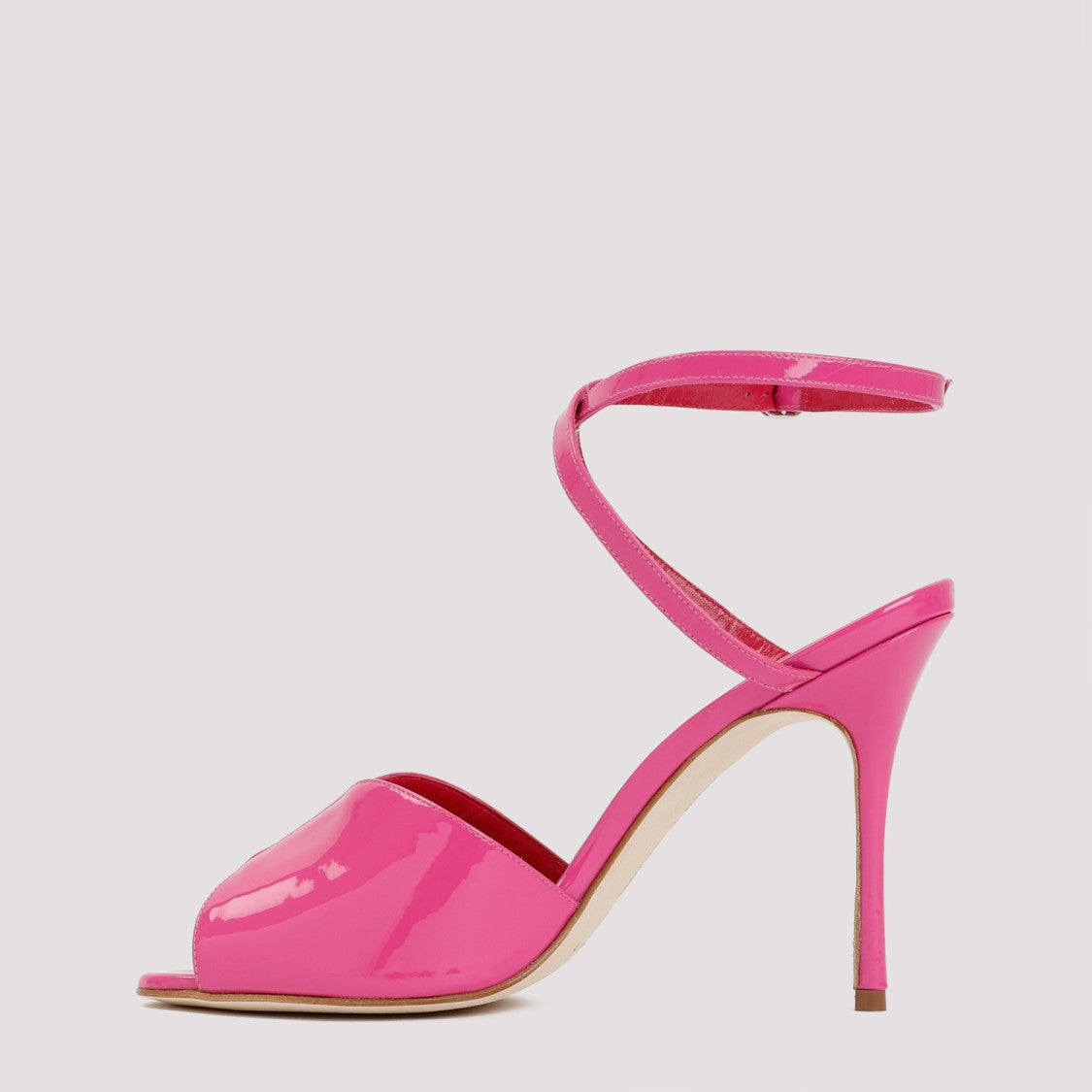 Manolo Blahnik Pink Patent Calf Leather Hourani Sandal