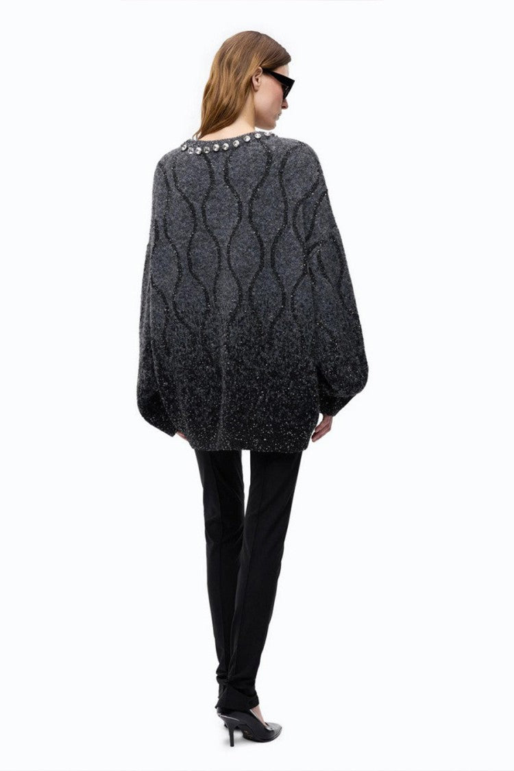 Pinko Multicolor Ombre Wavy Metallic Crewneck Polyester Sweater