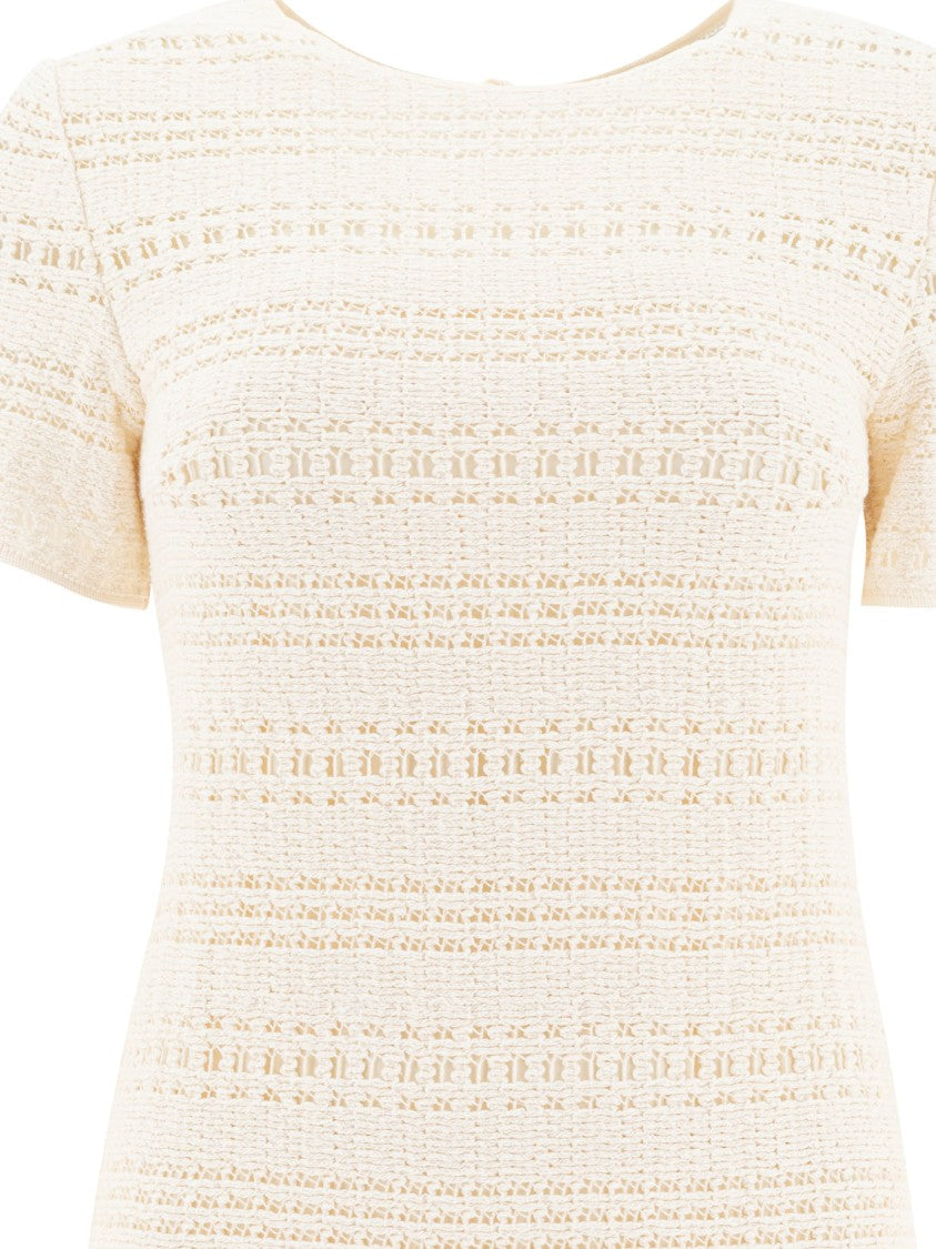 Sandbeige Textured White Day Dress