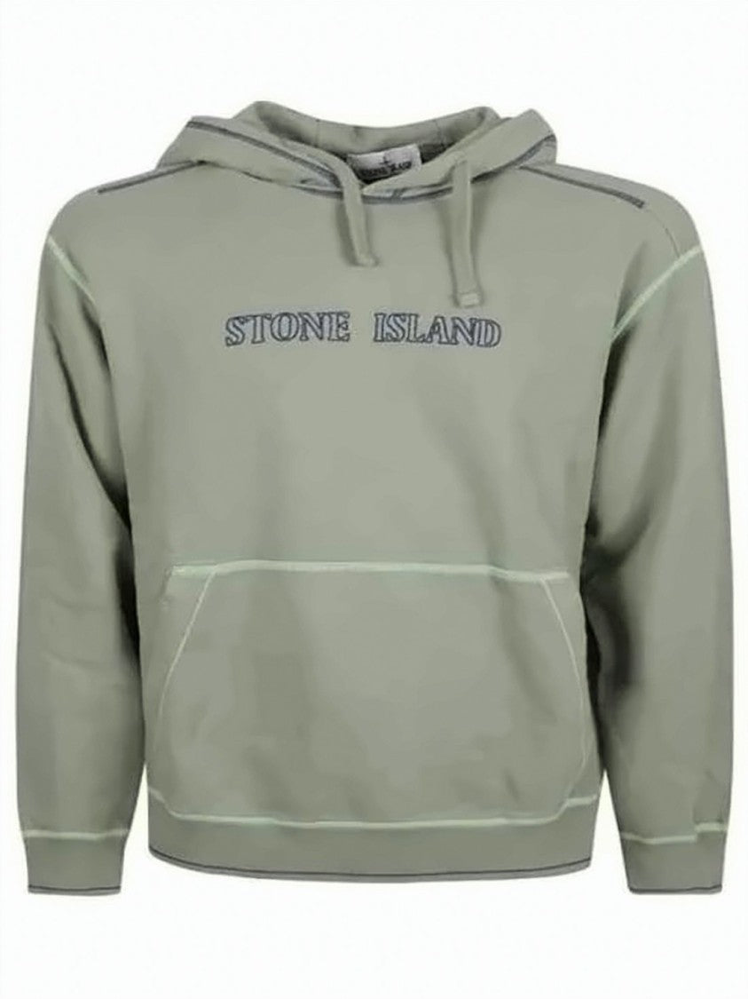 Stone Island Embroidered Logo Green Hoodie With Drawstring