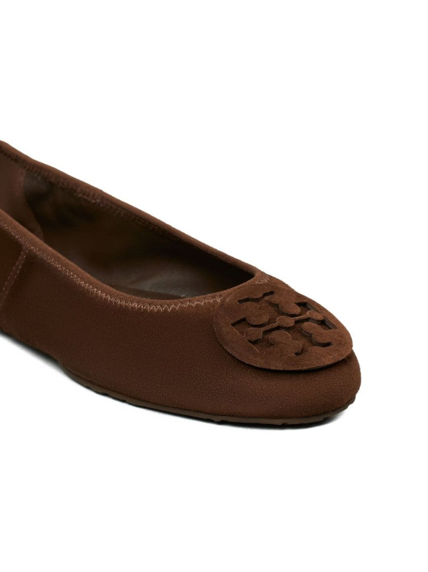 Tory Burch Rounded Toe Signature Emblem Leather Flats