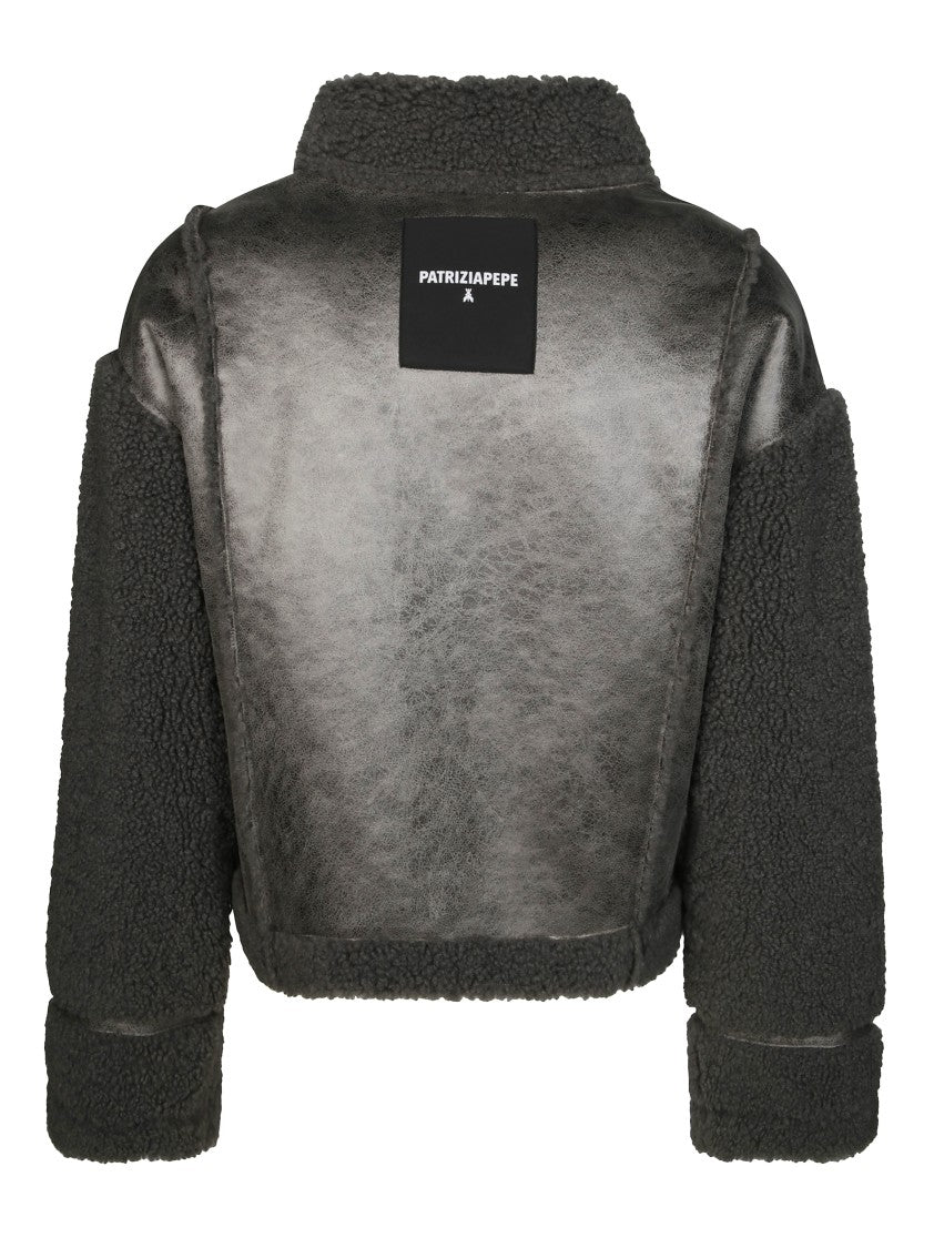 Patrizia Pepe Eco-Shearling Coat With Teddy Sleeves