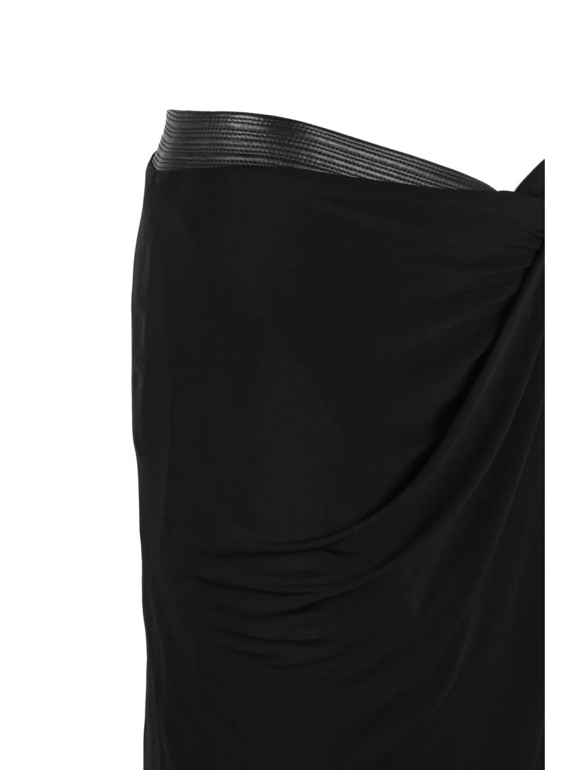 Versace Collection Black Viscose-Blend Side-Slit Midi Skirt