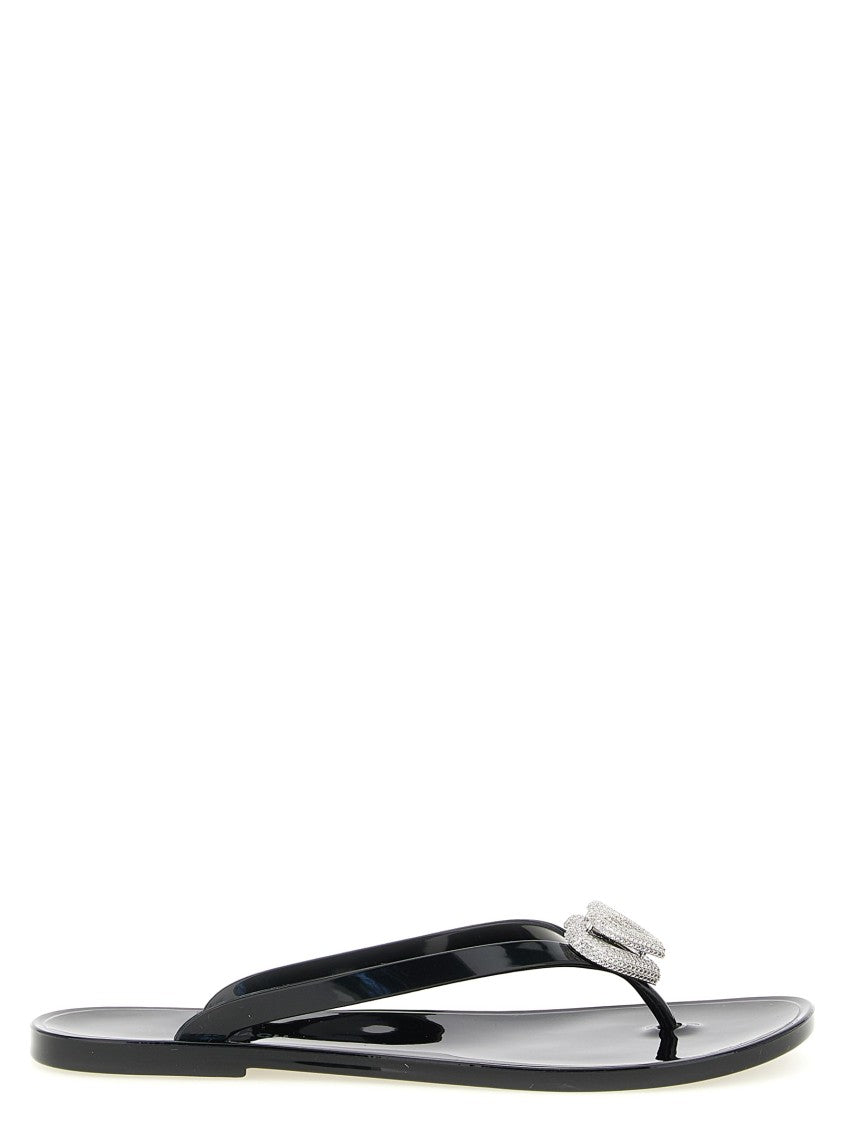 Mach & Mach Double Heart Sandals With Glossy Finish And Crystal Embellishment