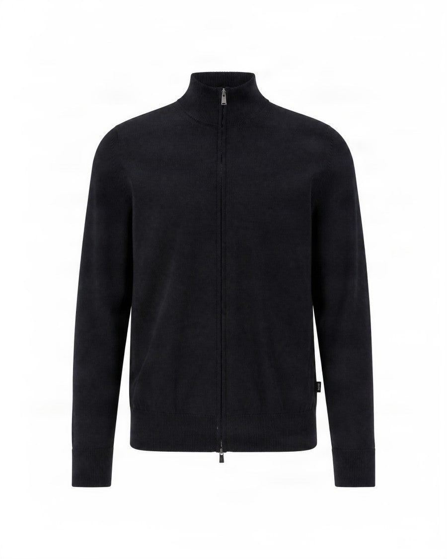 Boss Black Stand Collar Zip-Up Virgin Wool Sweater